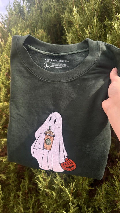 Coffee Ghost embroidered crewneck sweater