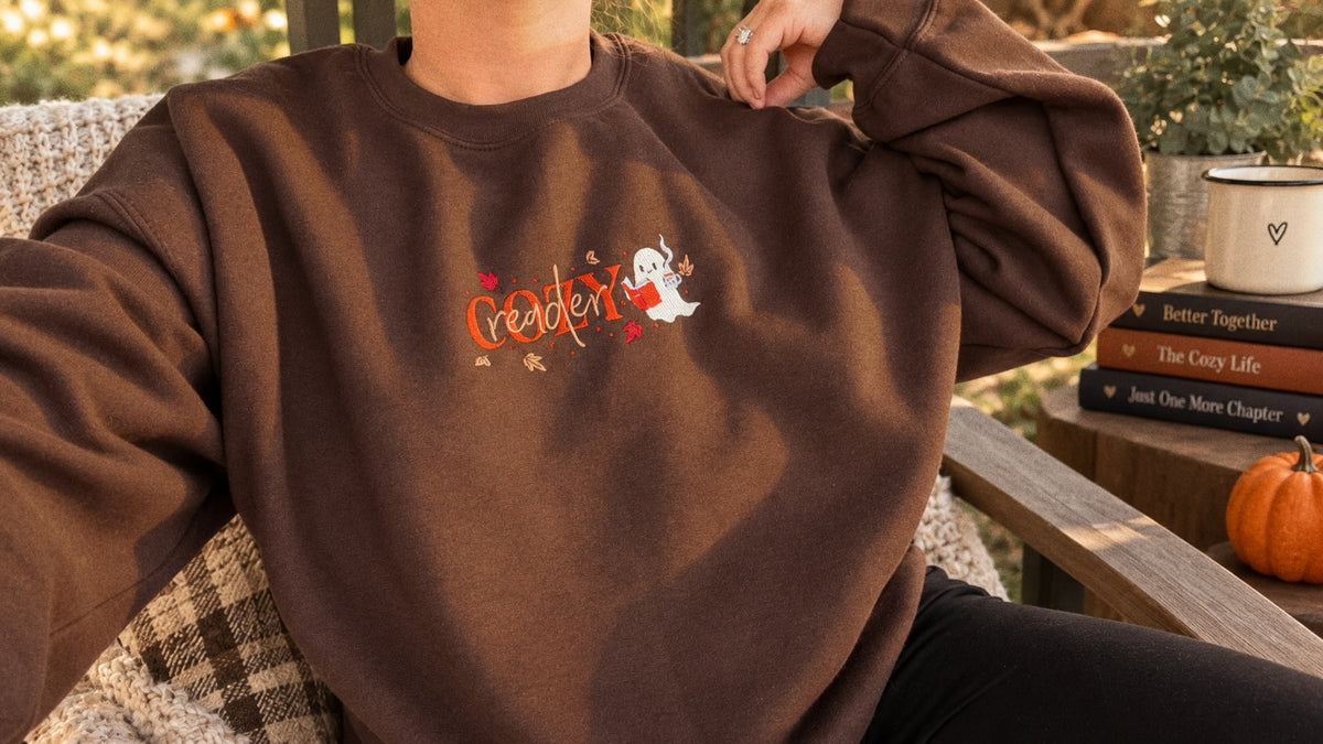 Cozy Reader Embroidered Crewneck Sweater