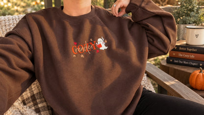 Cozy Reader Embroidered Crewneck Sweater