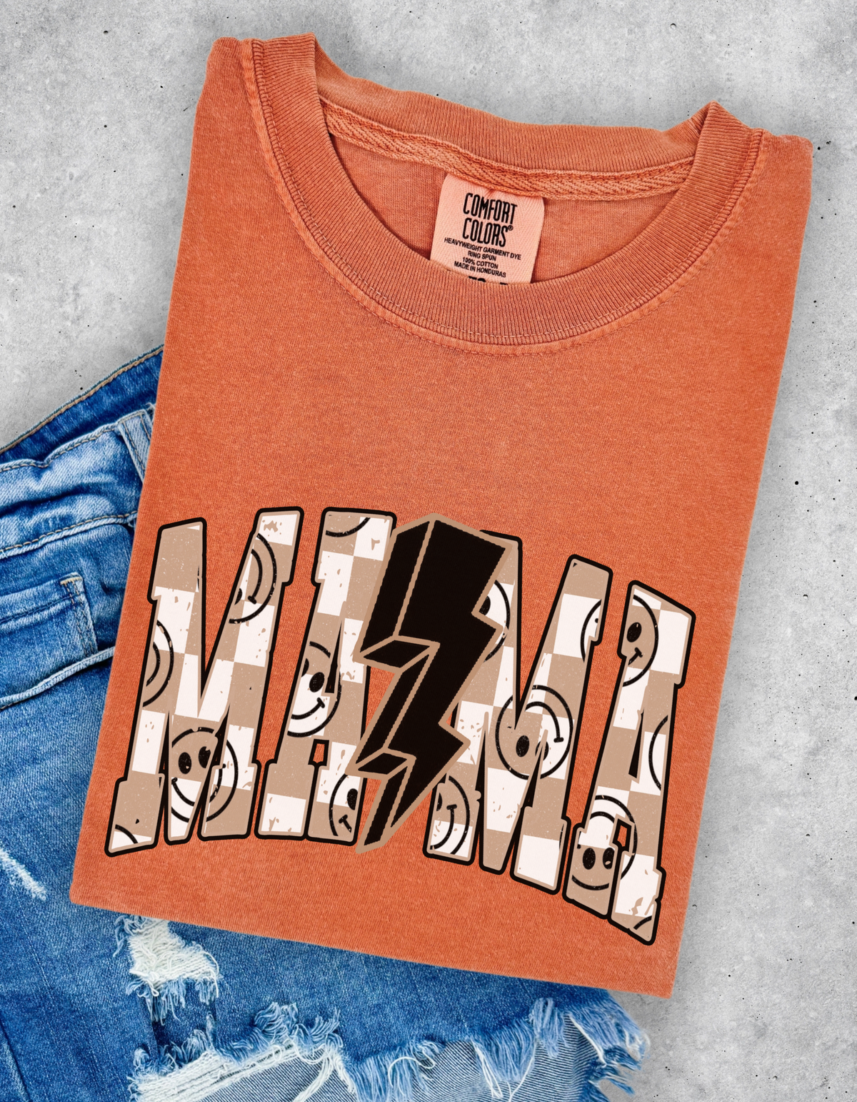 Tan checkered mama tee