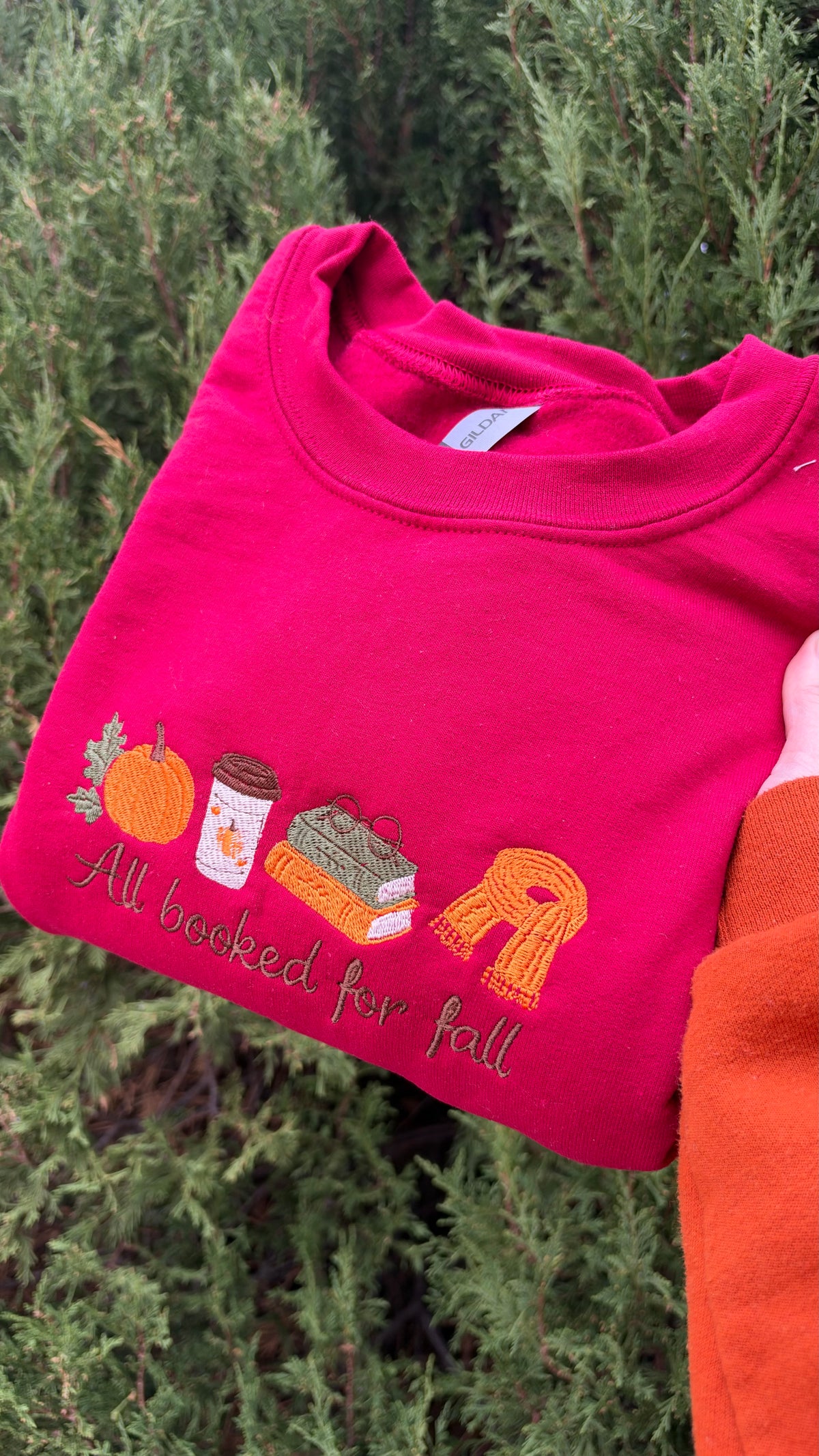 All booked for fall embroidered Crewneck sweater