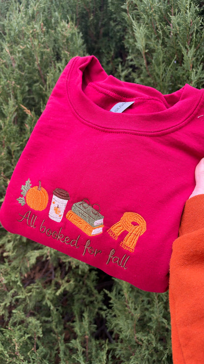 All booked for fall embroidered Crewneck sweater