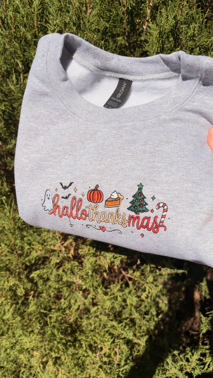 Hallothanksmas embroidered Crewneck Sweater