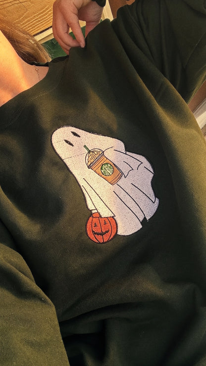 Coffee Ghost embroidered crewneck sweater