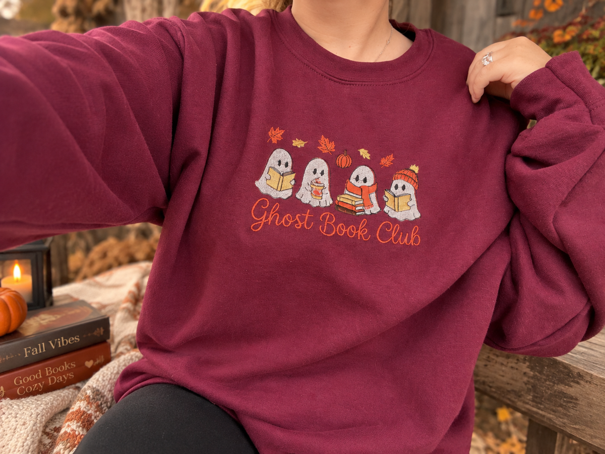 Ghost Book Club Embroidered Crewneck Sweater