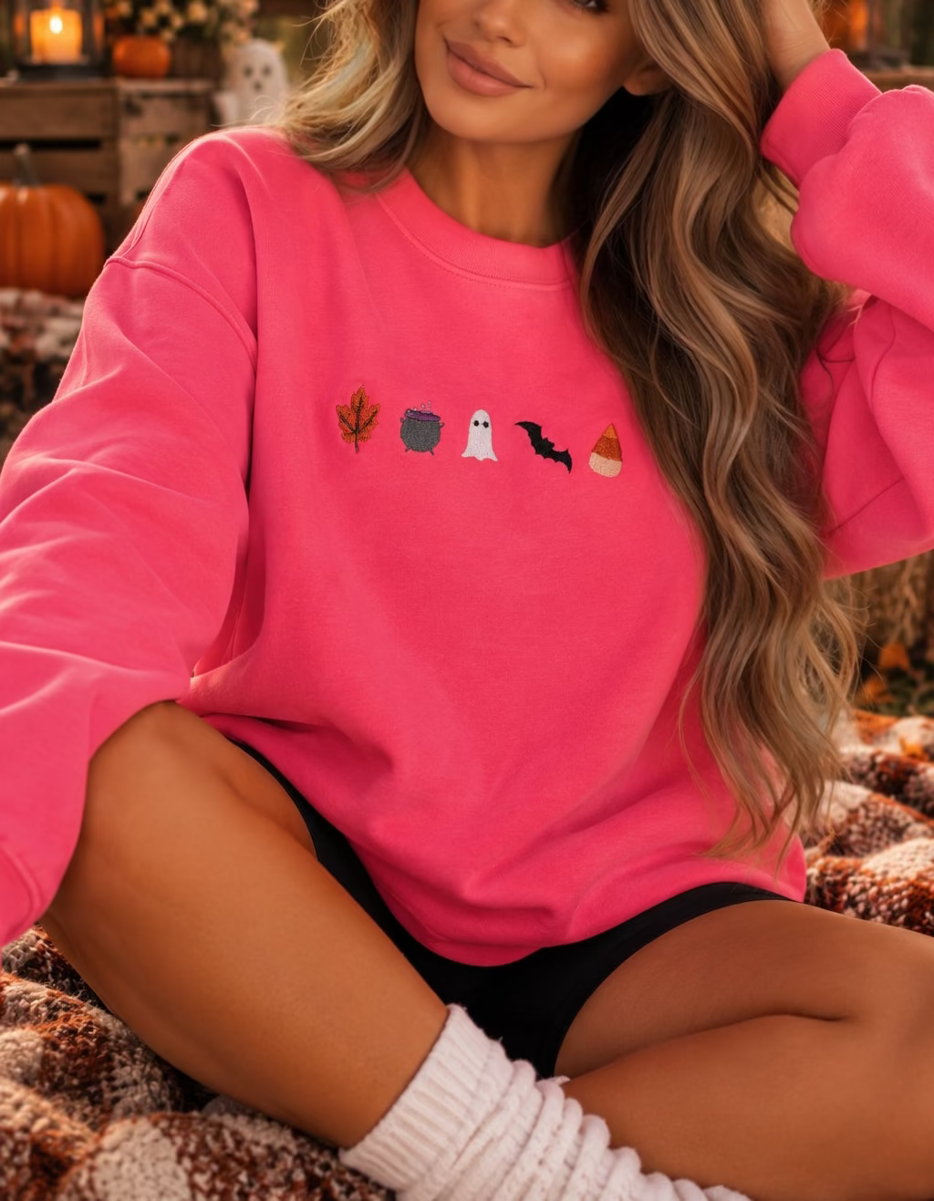 Cute Halloween Embroidered Crewneck Sweater