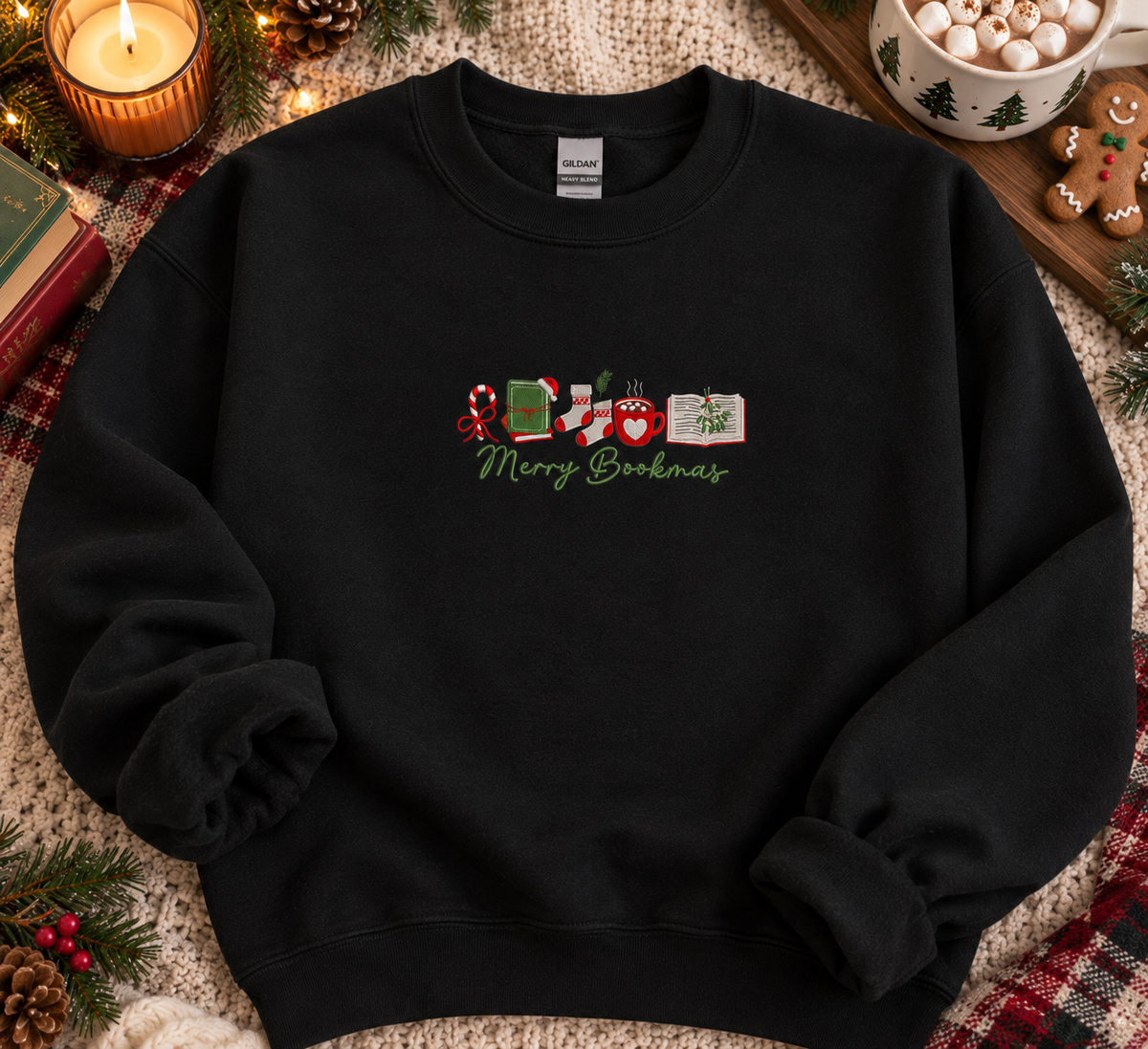 Merry Bookmas Embroidered Crewneck Sweater